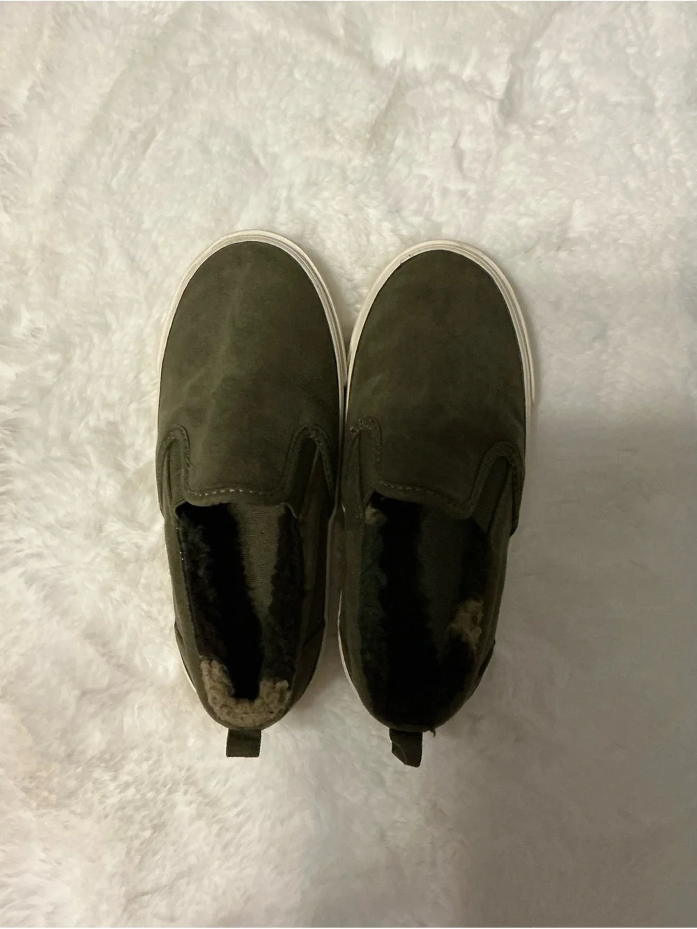 Old Navy Olive Green Slip-On Kids Sneakers with Shearling Lining